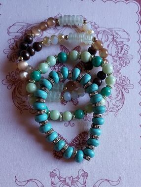 Beaded Stretch Bracelet Set in Turquoise, Mint & Neutral Tones